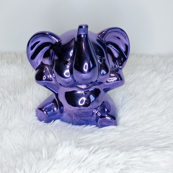 Ceramic Baby Elephant Bank Shiny Purple